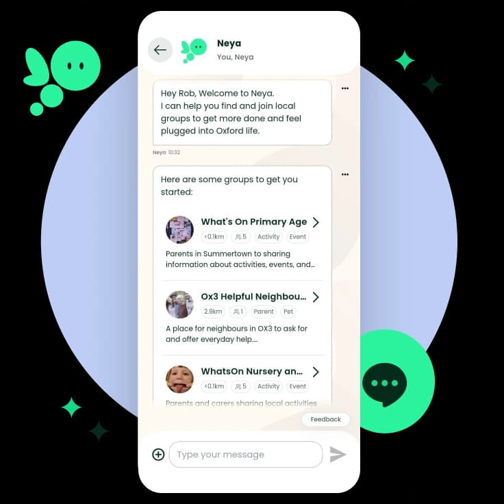 Neya assistant screen in the app