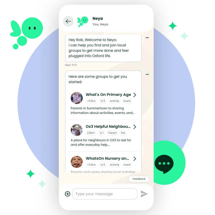 Neya assistant screen in the app